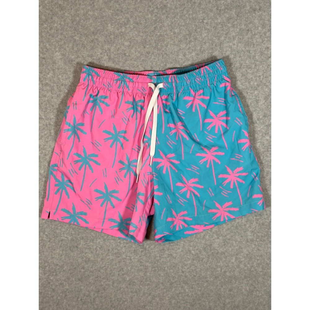 Chubbies Mens Swim Trunks Small 5.5" Pink Teal Split Palm Tree Print Shorts NEW